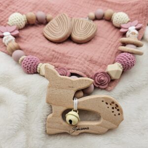 Alternative view of Personalisierte Kinderwagenkette für Mädchen – mit Namen | Holz & Silikon | BPA-frei