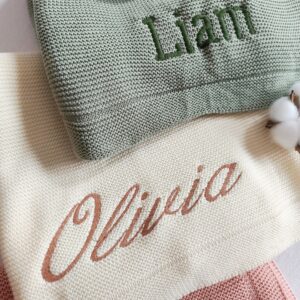 Alternative view of Babydecke personalisiert, bestickt mit Namen od. Datum – 100% Baumwolle | Geschenk zur Geburt, Taufe, Babyparty | Kuscheldecke für Babys