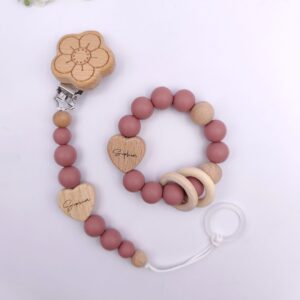 Alternative view of Pastell Schnullerkette & Greifling mit Namen | BPA-frei, handgemacht in Österreich, mit Namensgravur | Geschenk Geburt & Taufe