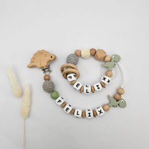 Alternative view of Schnullerkette & Greifling mit Namen, Set personalisiert mit Tiermotiv – BPA-frei, Österreich