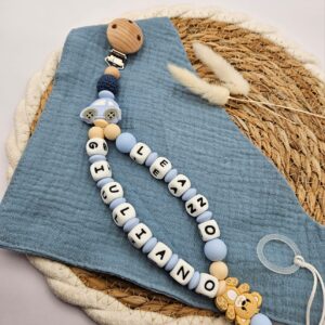 Alternative view of Schnullerkette mit Namen für Jungen – Doppelnamen | Auto & Bär | BPA-frei