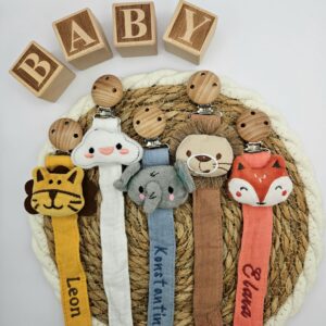 Individuelle Schnullerkette für Babys – Tiermotive & Namensbestickung