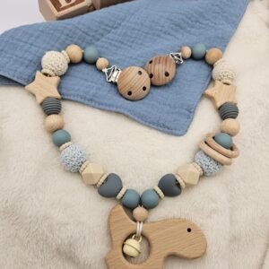 Alternative view of Personalisierte Kinderwagenkette für Jungen mit Namen – Grau Blau mit Sternen | BPA-frei