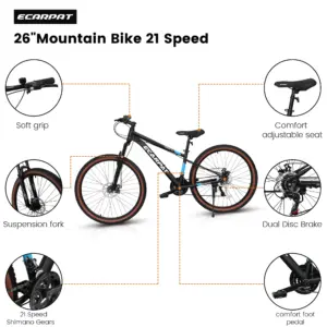 Alternative view of 27 inch Men's Mountain Bike, 21 Speed Aluminium Adult Bicycle with Disc Brakes & Suspension,Black