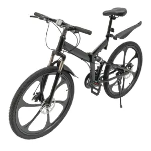 Wuzstar 26" Foldable Mountain Bike, 21 Speed seat height Adjustable Unisex Mountain Bike Black